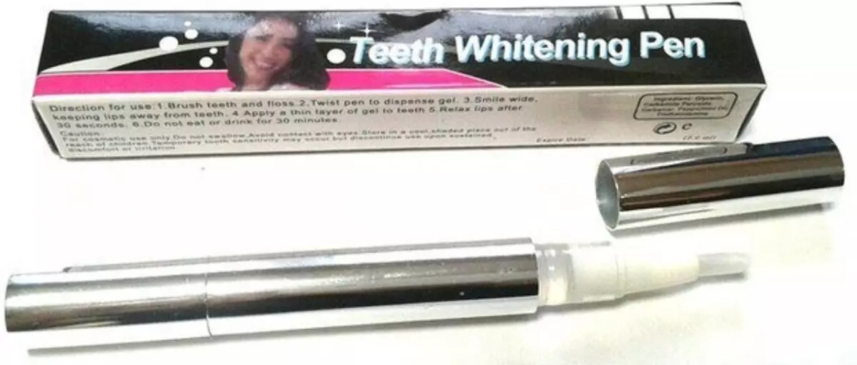أقلام الرصاص لتبييض الأسنان: تبييض الأسنان القلم، أبيض العالمية وغيرها. كيفية استخدام مقابض الأسنان لإزالة البلاك؟ 16150_16