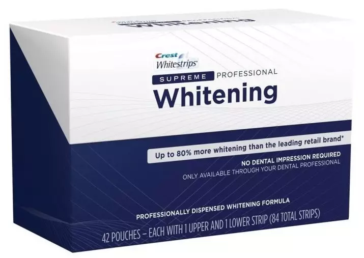 Whitening Strips Crest 3D White: Si t'i përdorni ato për zbardhjen e dhëmbëve? Udhëzimet për strips whitestrips efektet profesionale dhe të tjerët 16157_24