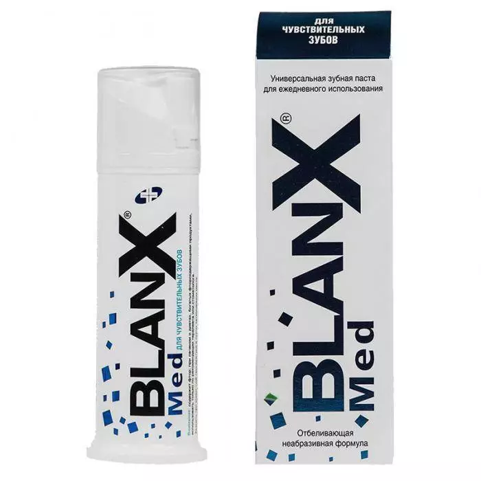 Pasta gigi Blanx: Pemutih ekstra putih dan med, perawatan kejutan putih dan produk lainnya, ulasan 16183_8