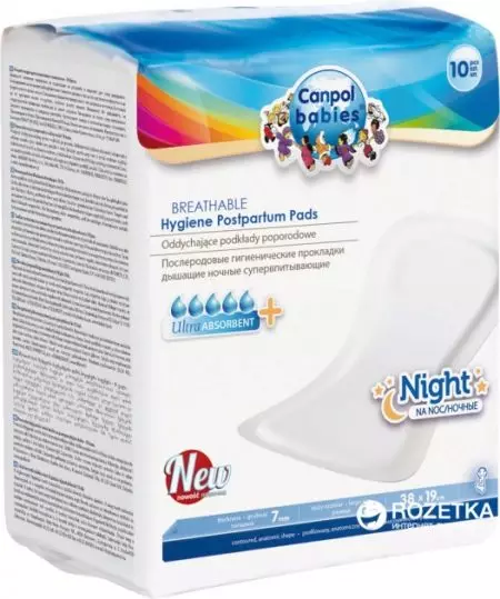 Postpartum Pads Cannol Babies: Beschrijving van ademend nacht en superlipping pads, hun compositie en klantenbeoordelingen 16203_6