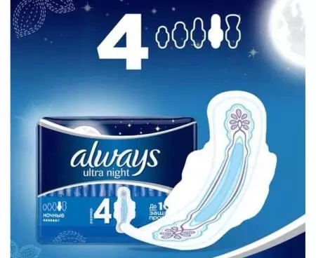 Night Strips Alltaf (16 myndir): stærsta og 36 cm, þéttingar 4 og 5 stærðir 6-7 og 8 dropar. Hygienic þéttingar kvenna Classic nótt og önnur röð 16217_14