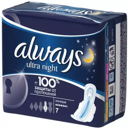 Night Strips Alltaf (16 myndir): stærsta og 36 cm, þéttingar 4 og 5 stærðir 6-7 og 8 dropar. Hygienic þéttingar kvenna Classic nótt og önnur röð 16217_2