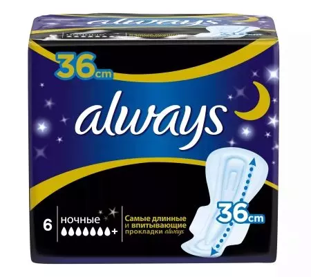 Night Strips Alltaf (16 myndir): stærsta og 36 cm, þéttingar 4 og 5 stærðir 6-7 og 8 dropar. Hygienic þéttingar kvenna Classic nótt og önnur röð 16217_3