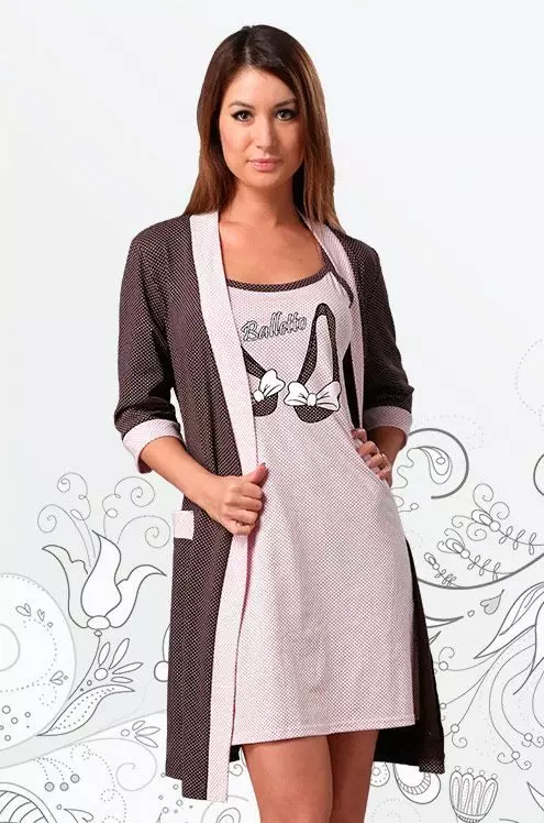 Set of bathrobe and shirt 64 photos: stylish night female models, for nursing mothers, knitted 1631_3