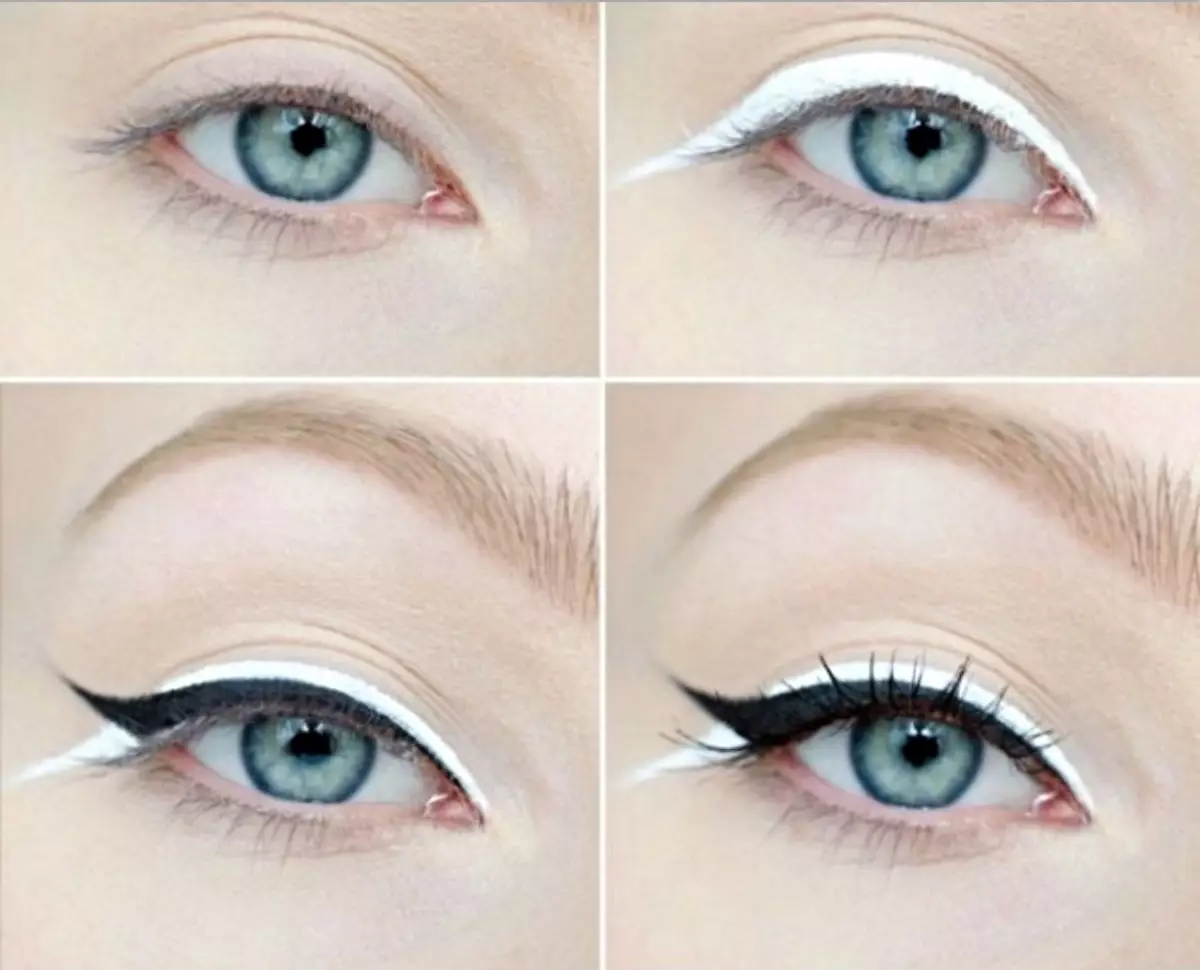 Шминка молив: Како да ги насликате очите со опрема за молив? Убава шминка со бели и зелени, сини и други обоени моливи 16352_37