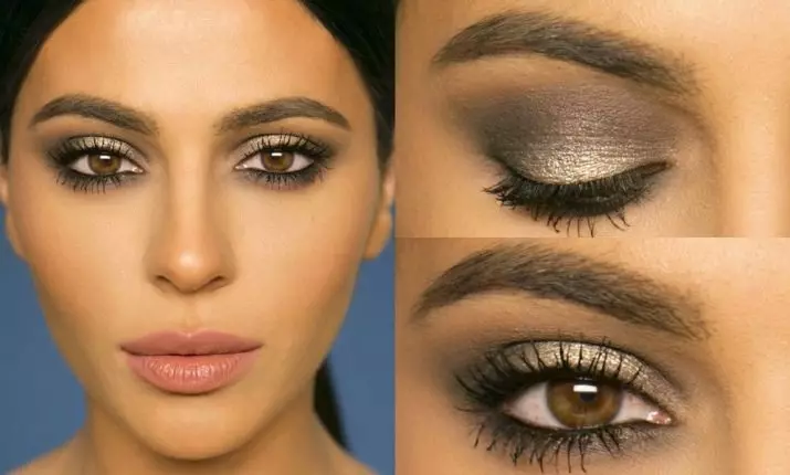 Smokey Ice For Brown Eyes (77 Photos): Step-by-step evening makeup para sa brunettes at blondes, light brown smoke-ice and nude 16363_2