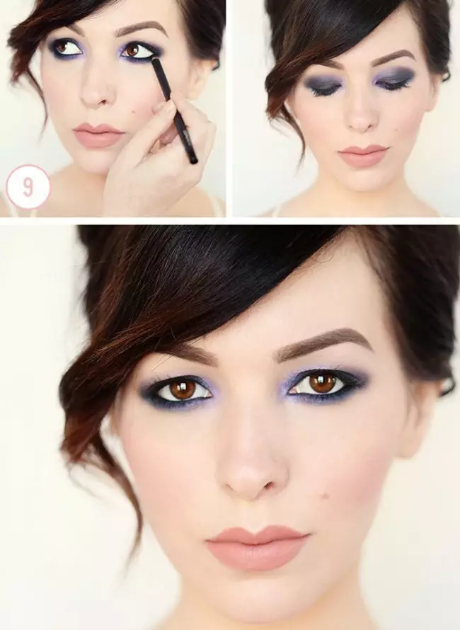 Smokey Ice For Brown Eyes (77 Photos): Step-by-step evening makeup para sa brunettes at blondes, light brown smoke-ice and nude 16363_66
