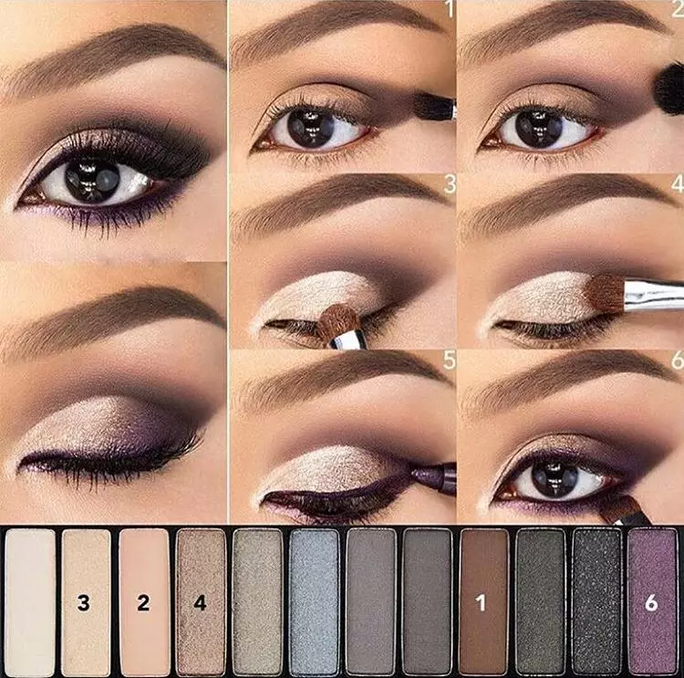 Smokey Ice For Brown Eyes (77 Photos): Step-by-step evening makeup para sa brunettes at blondes, light brown smoke-ice and nude 16363_71