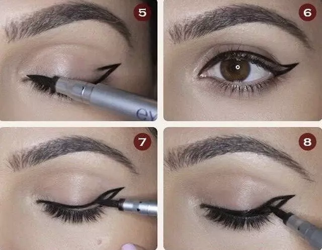 How to draw up arrow by eyeliner? 49 Photos How beginners to make arrows on the eyes of a liquid eyeliner? PEDIC DESCRIPTION OF TECHNOLOGY OF DOUBLE AND OTHER ARROW 16379_30