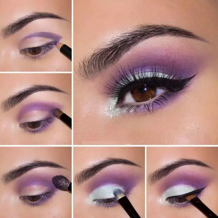 Světlé make-up pro hnědé oči: krok za krokem popisy použití krásných make-upů, vhodné palety barev 16391_10