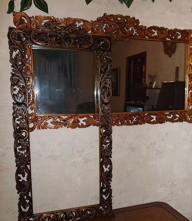 Pasqyra me korniza të gdhendura: korniza prej druri nga Linden dhe kompensatë, korniza të tjera të drurit me fije 16524_11