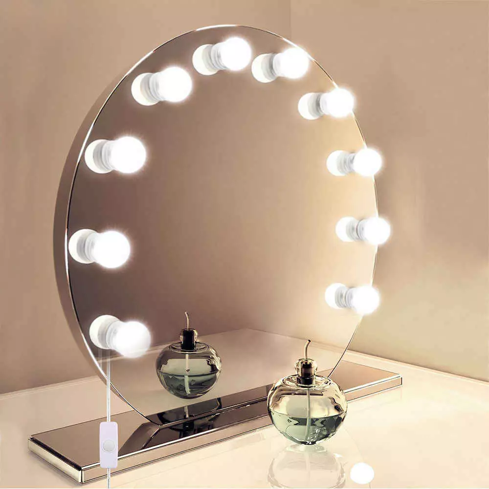 Make-up zrcadlo: Zrcadla make-up umělce s žárovky v plném růstu, na kolech a na stojanu, z dřeva a police, velikosti 16525_24