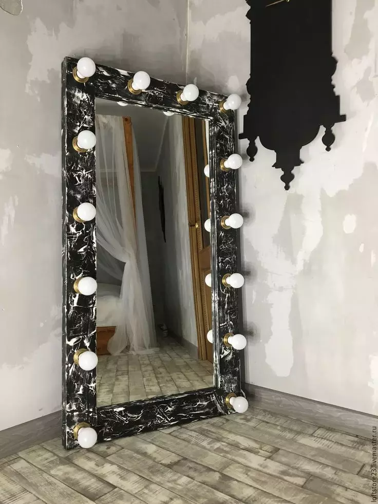 Make-up zrcadlo: Zrcadla make-up umělce s žárovky v plném růstu, na kolech a na stojanu, z dřeva a police, velikosti 16525_58