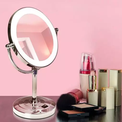 Vergrootsmelk cosmetische spiegel (29 foto's): tafelproducten met toenemende en dubbelzijdige zakvergrotingsmodellen voor make-up 16530_27