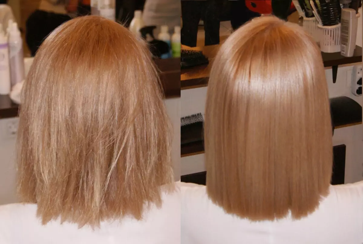 Keratin xagħar iddrittar (54 ritratt): X'inhu? Kif il-proċedura ta 'l-iddrittar tal-keratin u huwa possibbli li curl wara, żebgħa x-xagħar? Reviżjonijiet 16617_25