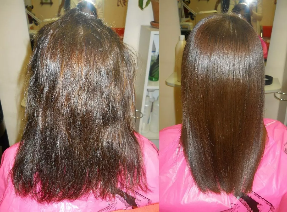 Keratynowa prostowanie włosów (54 zdjęcia): Co to jest? W jaki sposób procedura prostowania keratyny i jest możliwość zwinięcia, pomaluj włosy? Opinie 16617_36