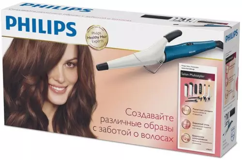 Cha ngoại Philips: Tổng quan về mái tóc uốn tóc. Làm thế nào để chọn một cái cọc cho những lọn tóc với vòi phun? 16787_7