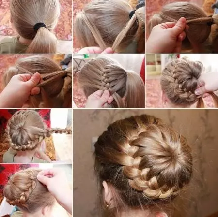 मुलींसाठी लहान केसांसाठी केसस्टाइल (67 फोटो): घरात द्रव केसांसाठी सुंदर मुलांचे केस शैली, केअरस्टाइल लहान मुलांसाठी केअरस्टाइल 16793_26