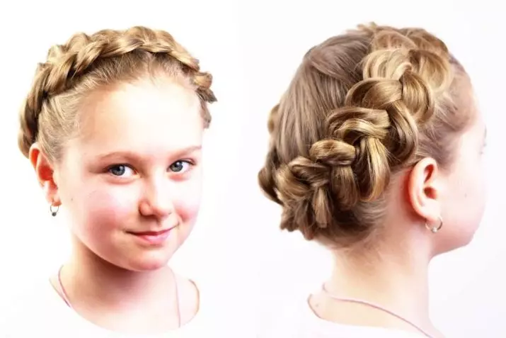 Kiểu tóc - Giỏ cho các cô gái (26 ảnh): Làm thế nào để dệt một bện bện xung quanh đầu từng bước? Làm thế nào để tạo kiểu tóc của trẻ em với một cô gái có độ dài trung bình và khác? 16796_2