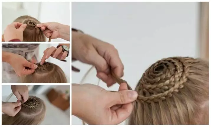Peinado - Cesta para niñas (26 fotos): ¿Cómo tejer una canasta trenzada alrededor de la cabeza paso a paso? ¿Cómo hacer un peinado para niños con una chica con medianos y otras longitudes? 16796_21