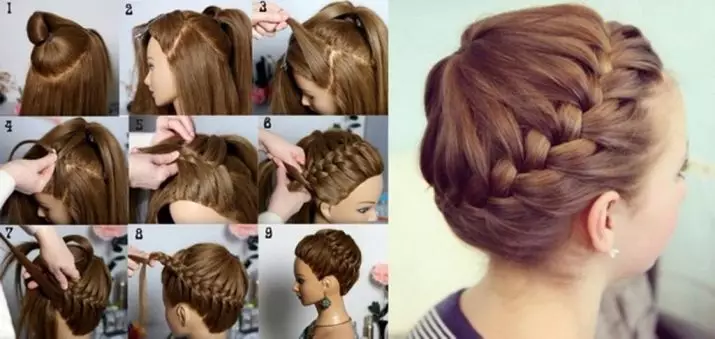 مدل موهای - سبد برای دختران (26 عکس): چگونه به بافتن بهم تابیدن و بافتن سبد اطراف گام به گام سر؟ چگونه به مدل موهای کودکان با یک دختر متوسط ​​و طول دیگر؟ 16796_24