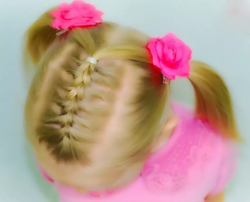 hairstyles bukur për vajza në kopshtin e fëmijëve në 5 minuta: si të shpejt të bëjë një vajzë të thjeshtë hairstyle me flokë të gjatë dhe të shkurtër në kopshtin e fëmijëve? 16798_15