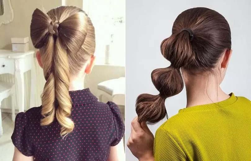 Ringan dan gaya rambut yang indah untuk anak perempuan ke sekolah dalam 5 menit (97 foto): Cara membuat gaya rambut sederhana dengan tangan Anda sendiri di tahap? Pilihan sekolah yang lebih ringan 16808_4