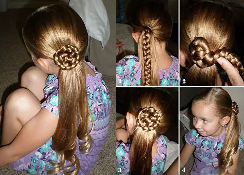 თმის ვარცხნილობა გოგონებისათვის ყოველდღე (74 ფოტო): ჩადება ბავშვთა მარტივი ლამაზი შემთხვევითი hairstyles გოგონების 6, 8 და 14 წლის განმავლობაში 5 წუთში 16810_14