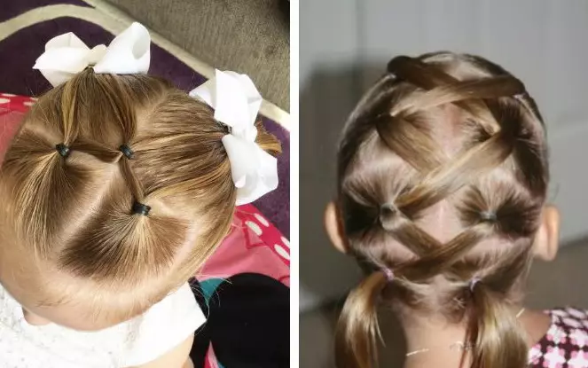 თმის ვარცხნილობა გოგონებისათვის ყოველდღე (74 ფოტო): ჩადება ბავშვთა მარტივი ლამაზი შემთხვევითი hairstyles გოგონების 6, 8 და 14 წლის განმავლობაში 5 წუთში 16810_23
