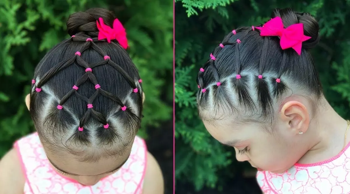 Kızlar için söylentileri olan saç modelleri (64 fotoğraflar): küçük lastik bantları kullanarak çocuk saç modelleri, uzun ve kısa saçlı kızlar için güzel seçenekler 16816_4