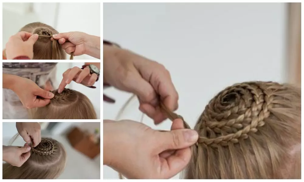 Gaya rambut karo Gosip kanggo bocah-bocah wadon (64 foto): Gaya rambut bocah nggunakake band karet cilik, pilihan sing apik kanggo bocah wadon sing dawa lan cendhak 16816_56