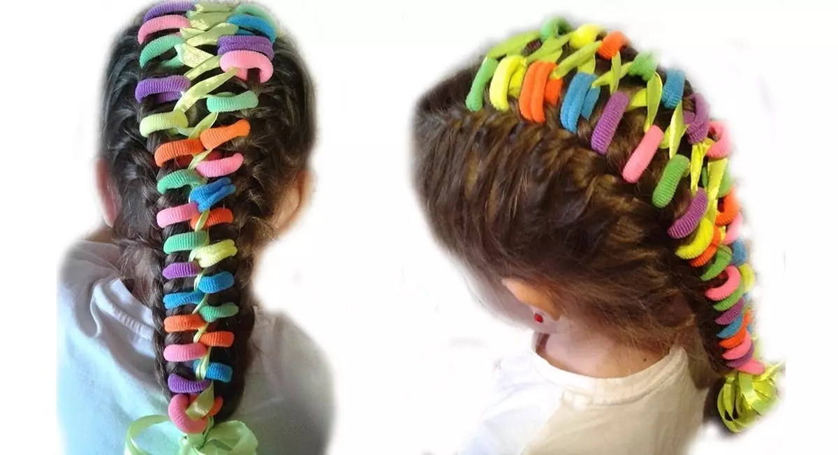 女の子のための噂を持つヘアスタイル（64写真）：小さなゴムバンドを使った子供のヘアスタイル、長く短い髪の女の子のための美しい選択肢 16816_6