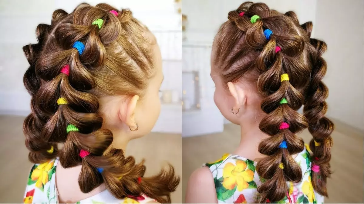 女の子のための噂を持つヘアスタイル（64写真）：小さなゴムバンドを使った子供のヘアスタイル、長く短い髪の女の子のための美しい選択肢 16816_62