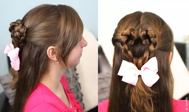 Frisuren mit fließendem Haar zur Schule (30 Fotos): Wie erstellt man eine leichte und schöne Schulfrisur mit Shalspee und blättrigen Haaren? 16828_15