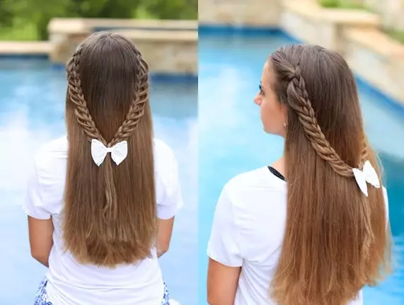 Frisuren mit fließendem Haar zur Schule (30 Fotos): Wie erstellt man eine leichte und schöne Schulfrisur mit Shalspee und blättrigen Haaren? 16828_9