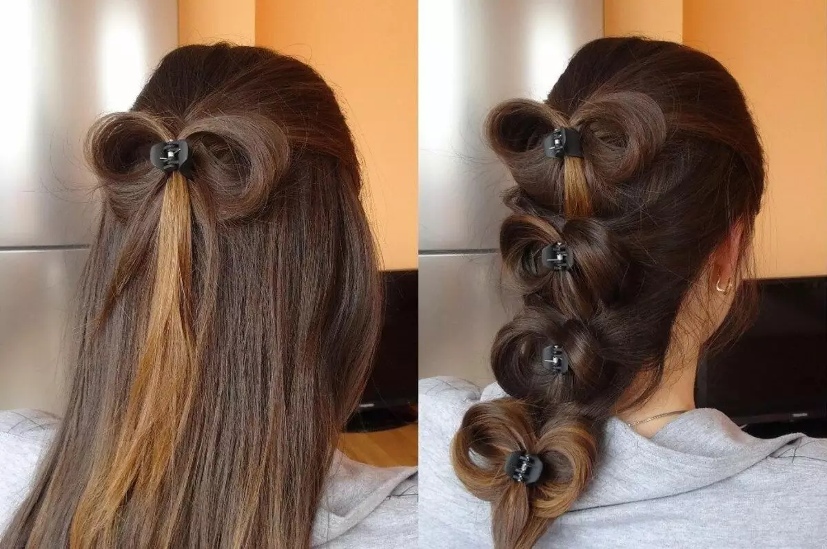 Hairstyle-Bow για το κορίτσι: Πώς να βήμα προς βήμα για να κάνετε ένα τόξο μακριά μαλλιά σε ένα παιδί; Παραδείγματα όμορφων χτενισμάτων των παιδιών 16832_39