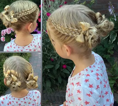 Hairstyles për vajzat me flokë të gjatë (96 foto): Si për të bërë hairstyles të bukur të fëmijëve të thjeshtë me duart e tyre në shtëpi hap pas hapi? 16833_37