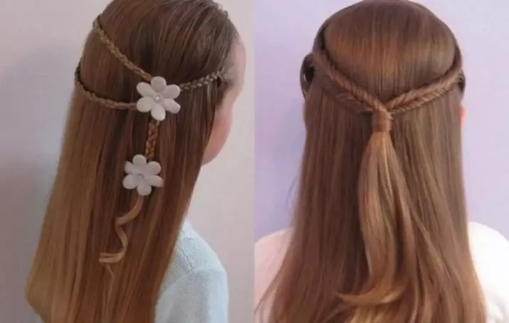 Gaya rambut untuk anak perempuan dengan rambut panjang (96 foto): Cara membuat gaya rambut sederhana anak-anak yang indah dengan tangan mereka sendiri di rumah langkah demi langkah? 16833_90