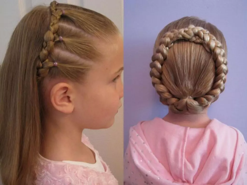 Hairstyles festive për vajzat me flokë të gjatë (55 foto): Si për të bërë hairstyles mbrëmje të fëmijëve për pushime me duart e tyre në shtëpi? 16836_29