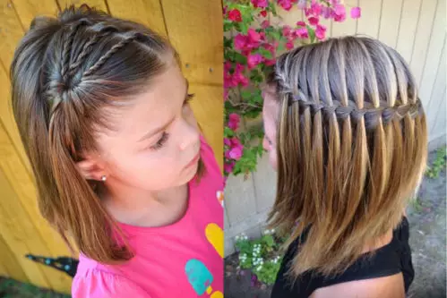 短い髪からの学校へのヘアスタイル：カラを持つ女の子のための軽くて美しいヘアスタイル。 5分で女の子10と12歳のためのシンプルな学校の髪型を作る方法？ 16840_22