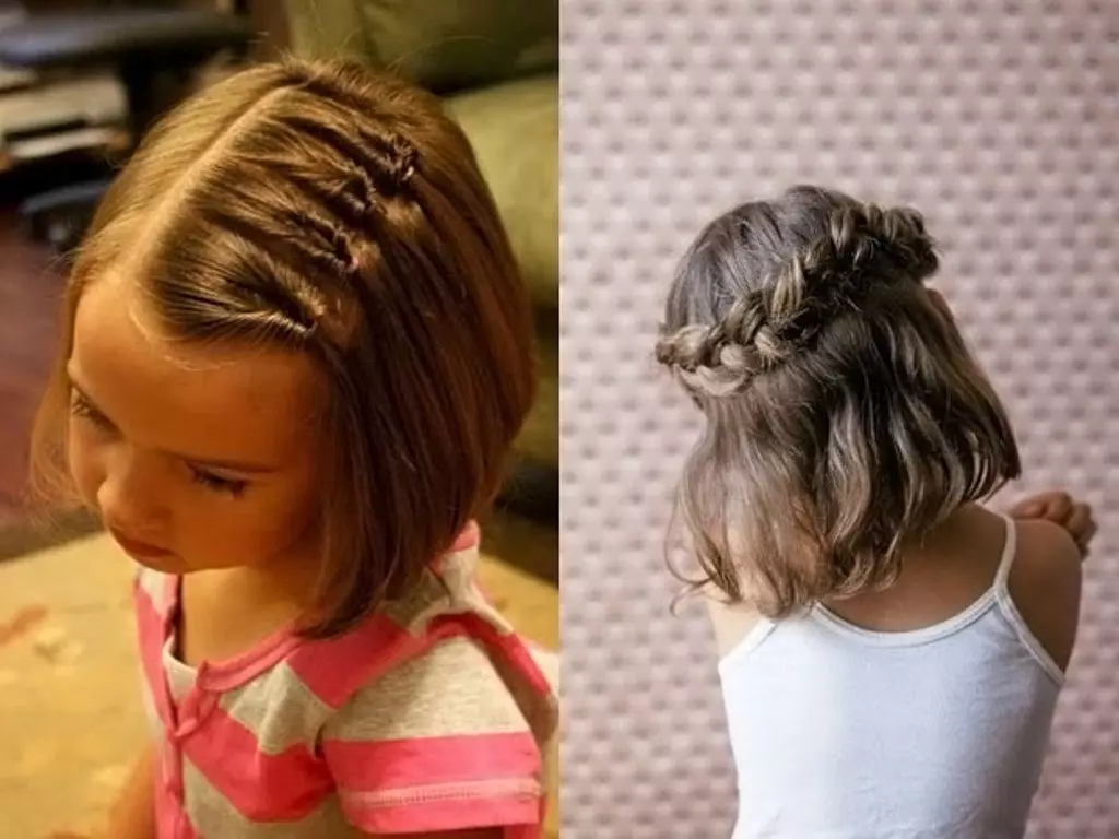Hairstyles στο σχολείο από κοντά μαλλιά: φως και όμορφα hairstyles στο σχολείο για κορίτσια με ένα καρά. Πώς να φτιάξετε ένα απλό κομμωτήριο για τα κορίτσια 10 και 12 χρόνια σε 5 λεπτά; 16840_4