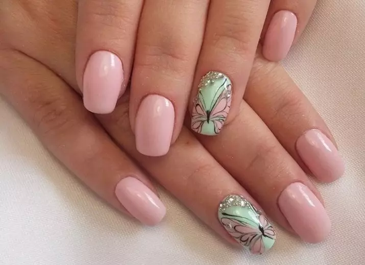 Shelluce мулоим Shellac (36 акс): Оҳангҳои чарогоҳ дар нохунҳо. Bej, гулобӣ ва дигар сояҳои дурахшон дар тарроҳии маникурӣ 17002_32