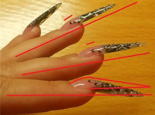 Design för skarpa naglar: nya mönster för spetsiga naglar. Ljusa ritningar för sommaren för akut nagelform med rhinestones och paljetter 17038_12