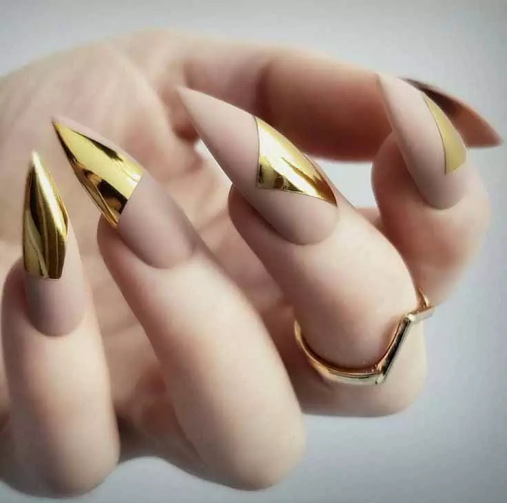 Дизајн за остри нокти: нови дизајни за посочени нокти. Светли цртежи за летото за акутна форма на нокти со кринести и sequins 17038_44