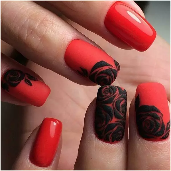 Manicure vermelho em unhas curtas (66 fotos): Idéias de design para manicure monofônico, preto e vermelho, vermelho e branco, com strass e outra decoração 17126_31