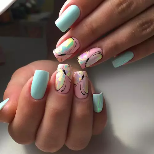 Pink-Turquoise Manicure (52 сүрөт): Тырмактын дизайны бирюза менен бирюза менен айкалыштырылган 17174_48