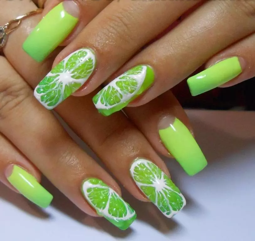 Bright Summer Manicure (53 foto): foglie belle e succose dell'arredamento delle unghie per l'estate 17190_8