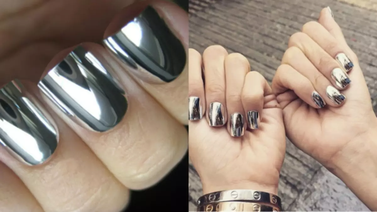 Manicure de prata (66 fotos): Projeto de unhas com verniz sob prata com cor lilás, fazer uma manicure branca e prata com brilhos 17192_30