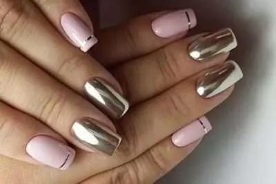 Manicure de prata (66 fotos): Projeto de unhas com verniz sob prata com cor lilás, fazer uma manicure branca e prata com brilhos 17192_39