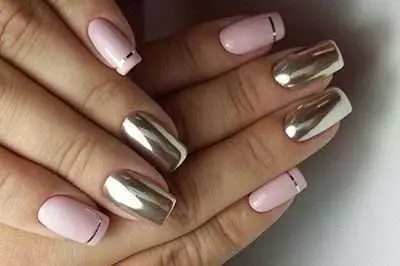 Silver Manicure (66 zdjęć): Projektowanie paznokci z lakierem pod silnikiem z kolorem liliowym, wykonaj biały i srebrny manicure z błyszczy 17192_39